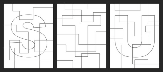 Letter S, T and U geometric shapes vector for children coloring book