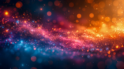 Vibrant particles floating in space, depicting a cosmic and abstract bokeh effect.
