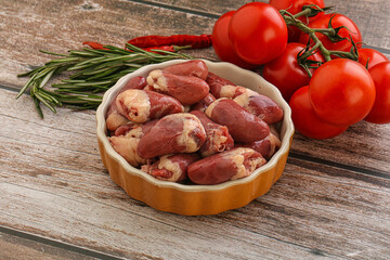 Raw chicken hearts for cooking