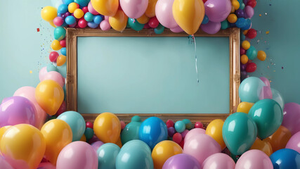Ballons border frame mockup birthday copy space