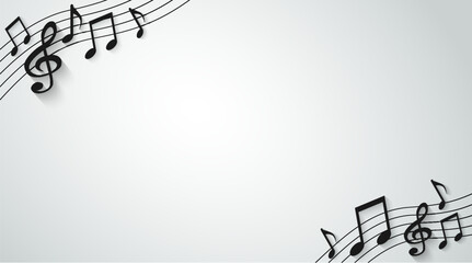 Music notes melody background. Black notes symbols on white background. light and shadow. Vector.