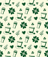Saint Patrick Day Seamless pattern background. Design with shamrock. Vector.