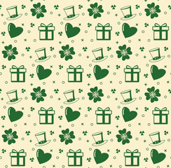 Saint Patrick Day Seamless pattern background. Design with shamrock. Vector.