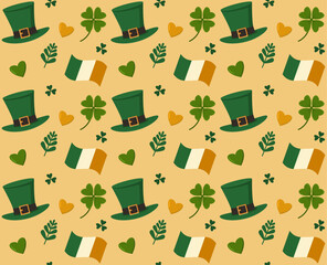 Saint Patrick Day Seamless pattern background. Design with shamrock. Vector.