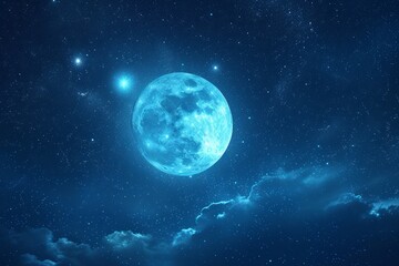 Fototapeta na wymiar Blue moon in space with nebula and stars. Generative AI