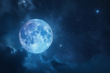Obraz premium Blue moon in space with nebula and stars. Generative AI