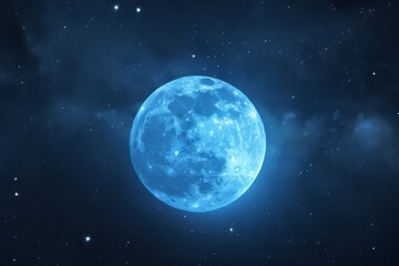 Fototapeta na wymiar Blue moon in space with nebula and stars. Generative AI