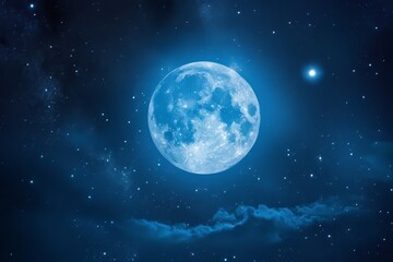 Naklejka na ściany i meble Blue moon in space with nebula and stars. Generative AI