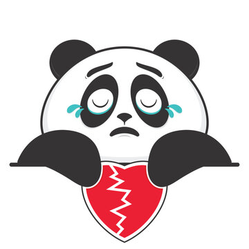 panda broken love holding heart cartoon cute