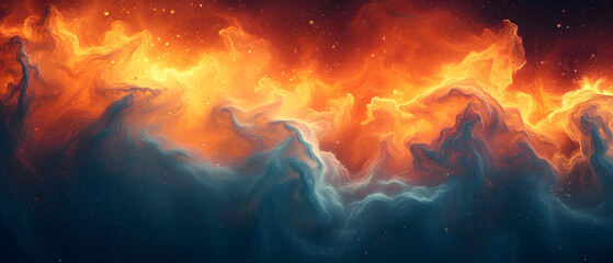 Painting of a Sky Filled With Orange and Blue Clouds