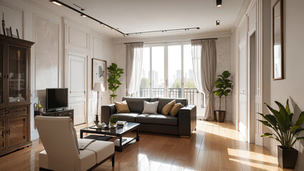 Fototapeta premium modern living room with fireplace