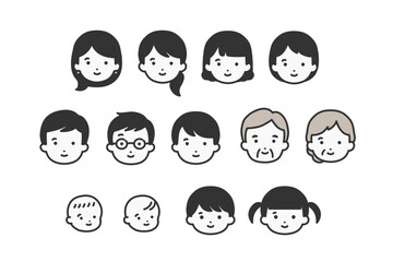 様々な人物の顔アイコンイラスト素材