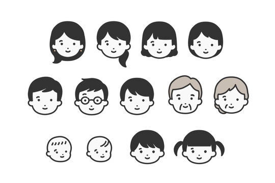様々な人物の顔アイコンイラスト素材