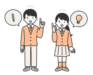 問題が解決、発見したポーズの男女学生の人物イラスト素材