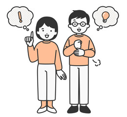 発見、疑問が解決したポーズの若い男女人物イラスト素材