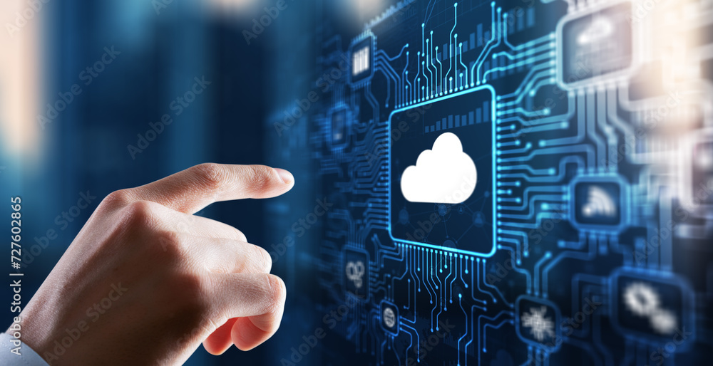 Poster cloud computing concept. business click icon