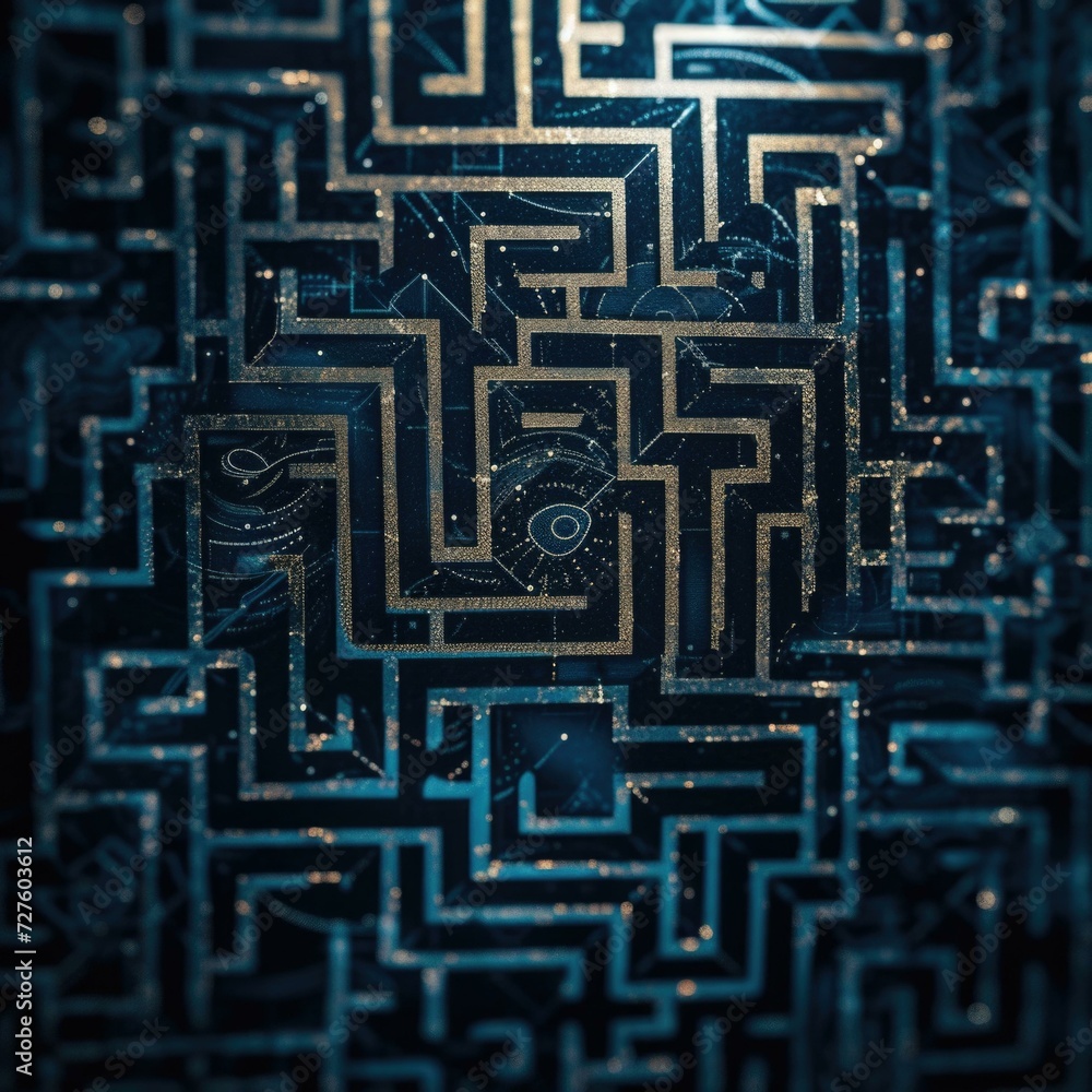 Aufkleber a sleek blue and gold maze symbolizing the complexity and interconnectedness of modern enterprises i