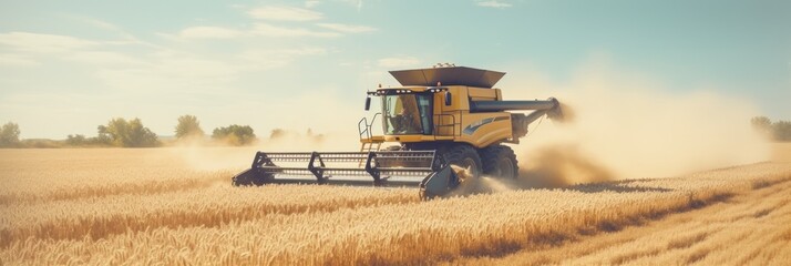 Combine harvester harvesting wheat from the field