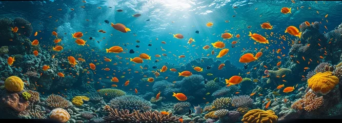 Fotobehang Wonderful fish and coral reef © tongpatong