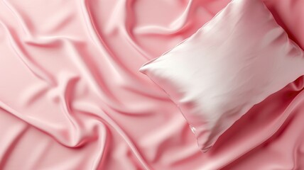 Obraz na płótnie Canvas Soft pink satin pillow with elegant folds on a silky background