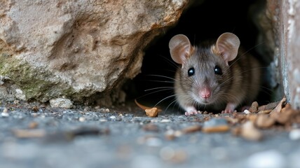 Inquisitive wild rat peering out from a city nook, urban wildlife scene