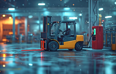 Electric recharging station for forklift truck charging - obrazy, fototapety, plakaty