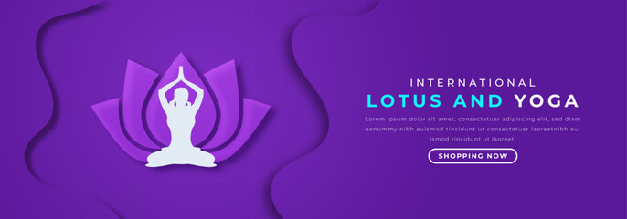 Lotus and Yoga International Day Paper cut style Vector Design Illustration for Background, Poster, Banner, Advertising, Greeting Card