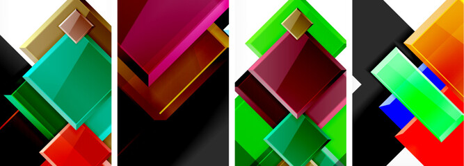 Color glass glossy square composition poster set for wallpaper, business card, cover, poster, banner, brochure, header, website