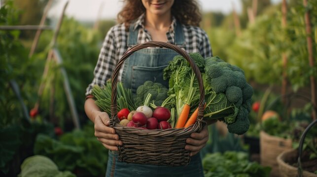 a farmer holding a basket of vegetables