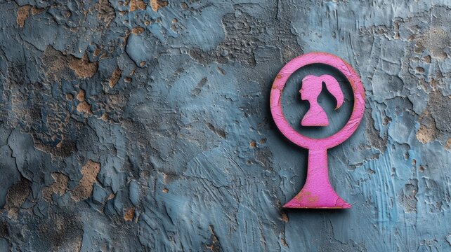 Pink female symbol against textured blue background
