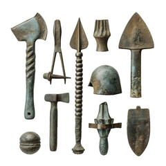 Bronze age tools, transparent background, isolated image, generative AI