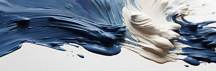 Blue, white oil paint, abstract texture on a white background. 3:1 texture banner and background...