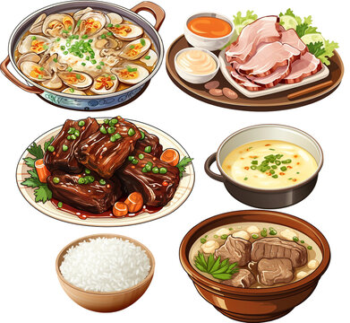 Set of asian traditional dishes illustration
