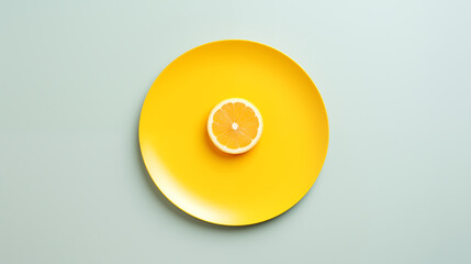 Half Orange on Minimalist Plate Setting. Generative AI