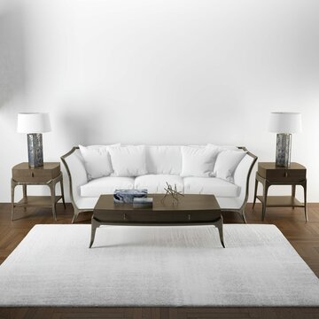 Elegant Interior Design Mockup Living Room With Wooden Furniture