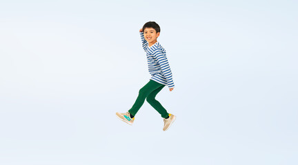 Fototapeta na wymiar 笑顔でジャンプする男の子（切り抜き背景透過PNGも販売しております。作成者リンクから「PNG」で検索してください）