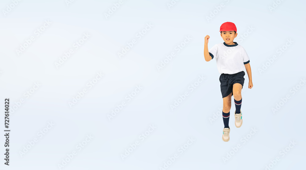 Aufkleber ジャンプする体操服を着た男の子（切り抜き背景透過pngも販売しております。作成者リンクから「png」で検索してください）