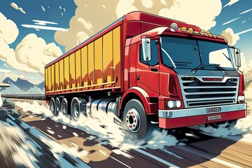 Truck car in graphic novel and comic style.