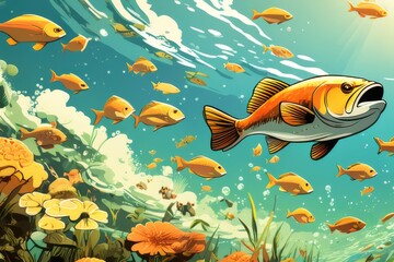 Naklejka premium Beautiful fish on the background of blue ocean