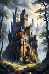 Gothic-style castle with an airy view, emphasizing its mysterious nature Generative Ai
