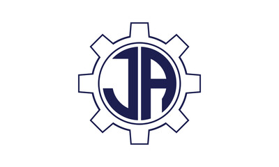 JA initial letter mechanical circle logo design vector template. industrial, engineering, servicing, word mark, letter mark, monogram, construction, business, company, corporate, commercial, geometric