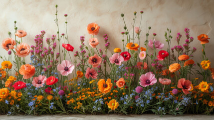 Diverse Blooms on Textured Wall Background