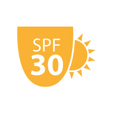 SPF 30 icon. UV protection. Sun protection for skin. UVA UVB protection. SPF icon for sunscreen or skin cosmetics packaging. 