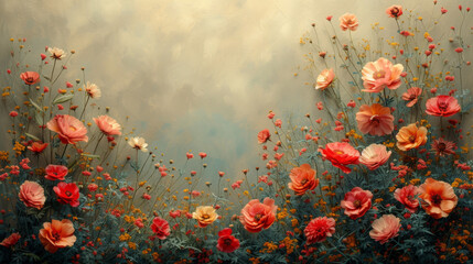 Colorful Blooms on Textured Backdrop, Rustic Floral Elegance