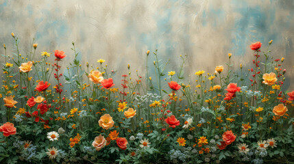 Luminous Garden of Orange Blooms on Misty Textured Canvas