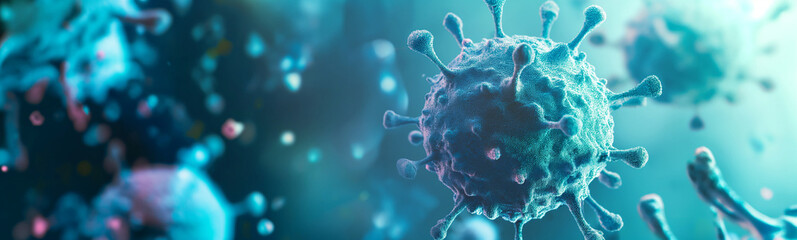 Germs under a microscope  - obrazy, fototapety, plakaty