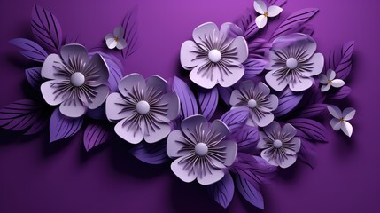 Flowers on a purple background with space to copy. Romantic feminine composition. An invitation to a wedding. A greeting card for Women's Day.
