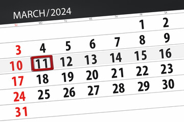 Obraz premium Calendar 2024, deadline, day, month, page, organizer, date, March, monday, number 11