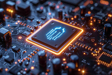 secure connection or cybersecurity service concept of compute motherboard closeup and safety lock with login and connecting verified credentials as wide banner design