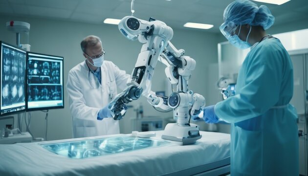 Medical professional and a robotic surgical system in an operating room.